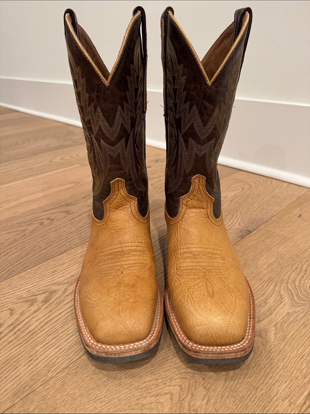 Lucchese Rudy Two-Tone Leather Western Boots in Brown and Tan
